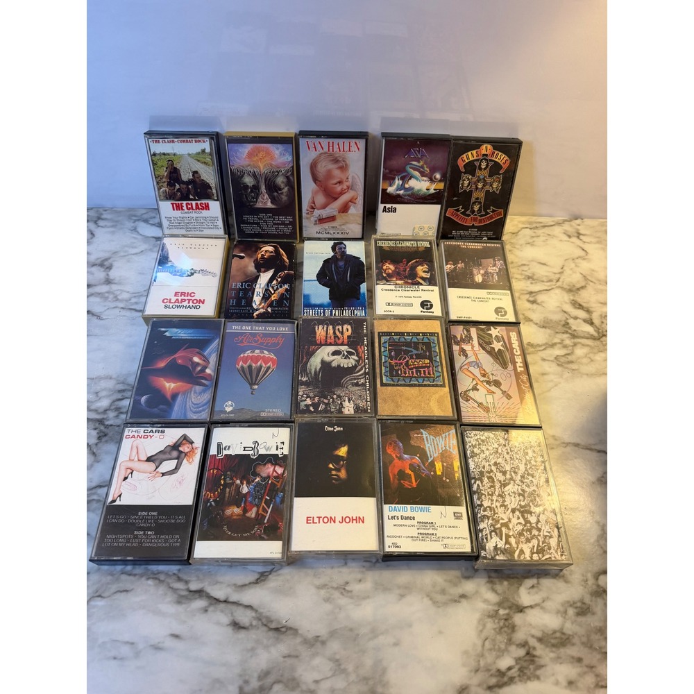 Vintage Rock Pop Cassette Tape Lot 20pc Bowie Guns N Roses Van Halen The Clash